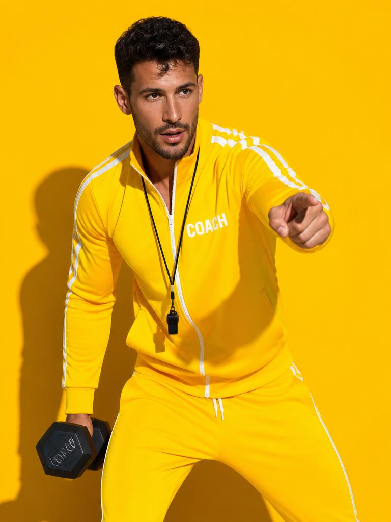 Trainer in yellow coaching against a citrus backdrop